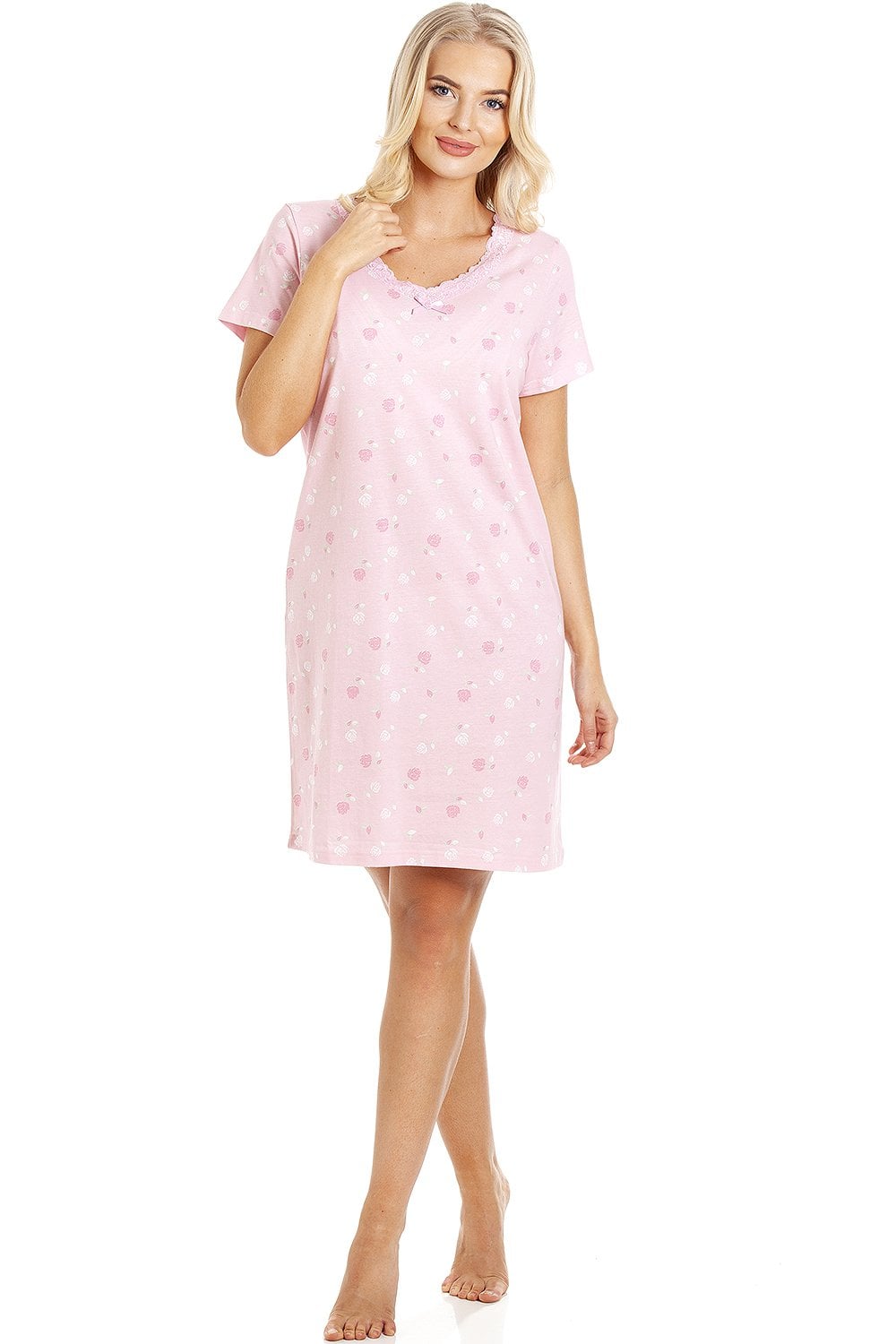 Womens Soft 100% Cotton Short Sleeve Knee Length Floral Nightshirts