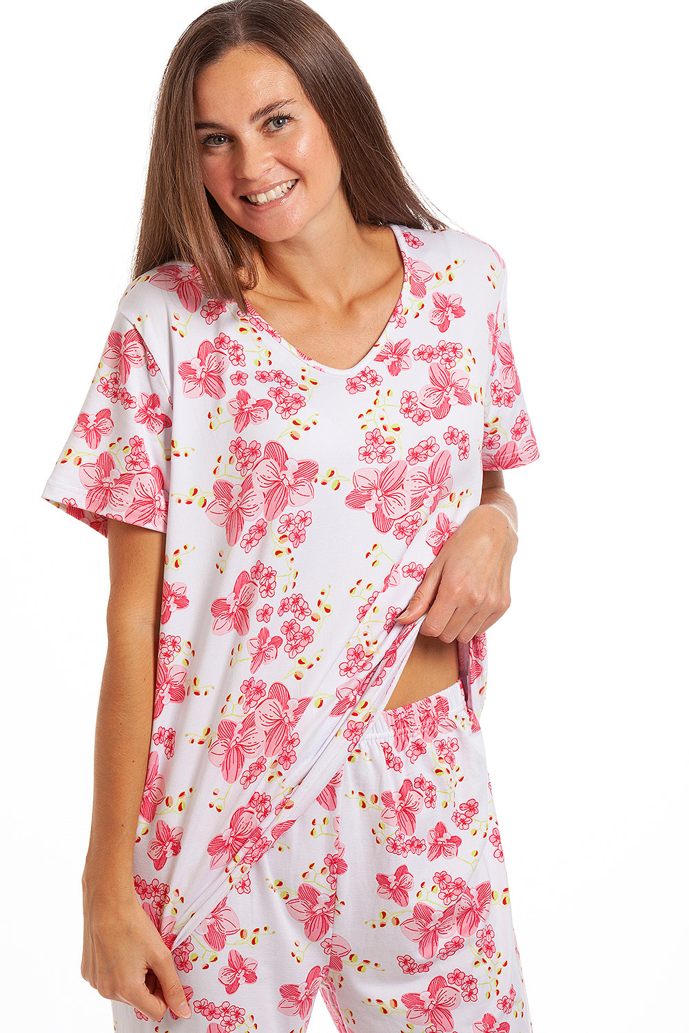Womens Full Length Floral Print Spandex Pyjama Set