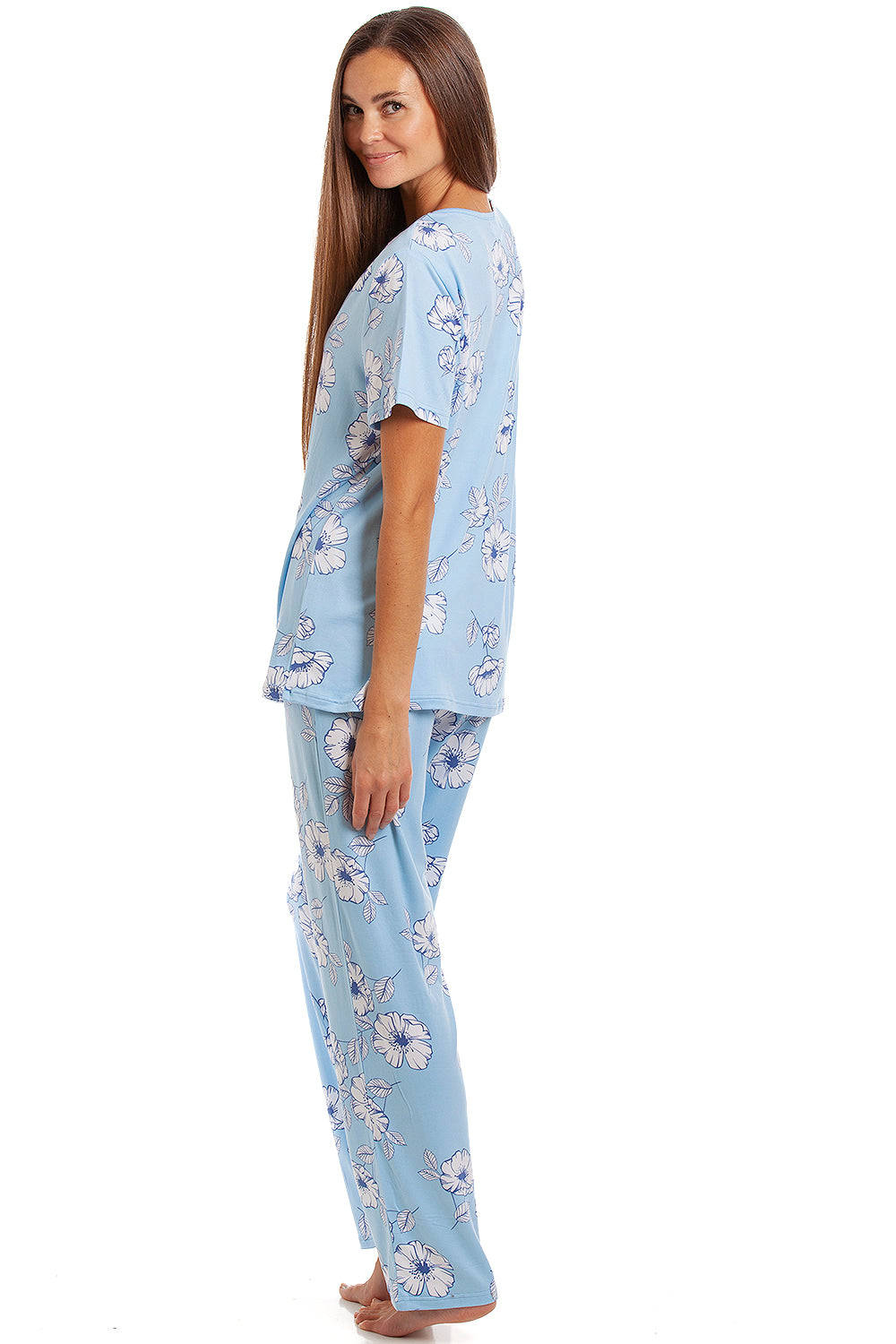 Womens Full Length Floral Print Spandex Pyjama Set