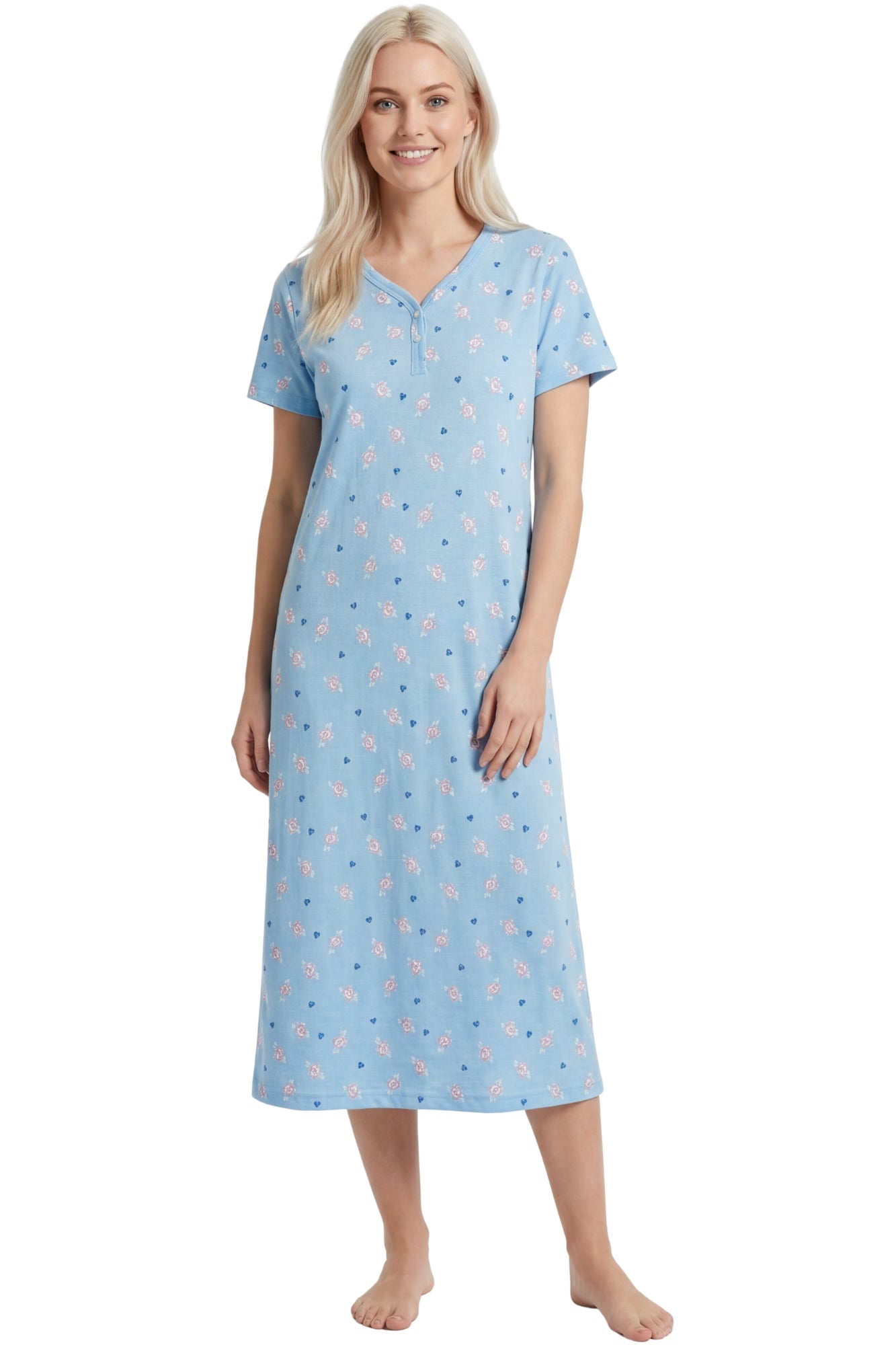 Womens 100% Organic Cotton Classic Full Length Short Sleeved Nightdress