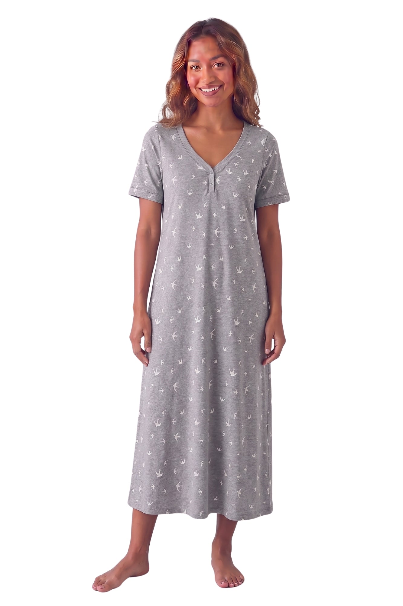 Womens 100% Organic Cotton Classic Full Length Short Sleeved Nightdress