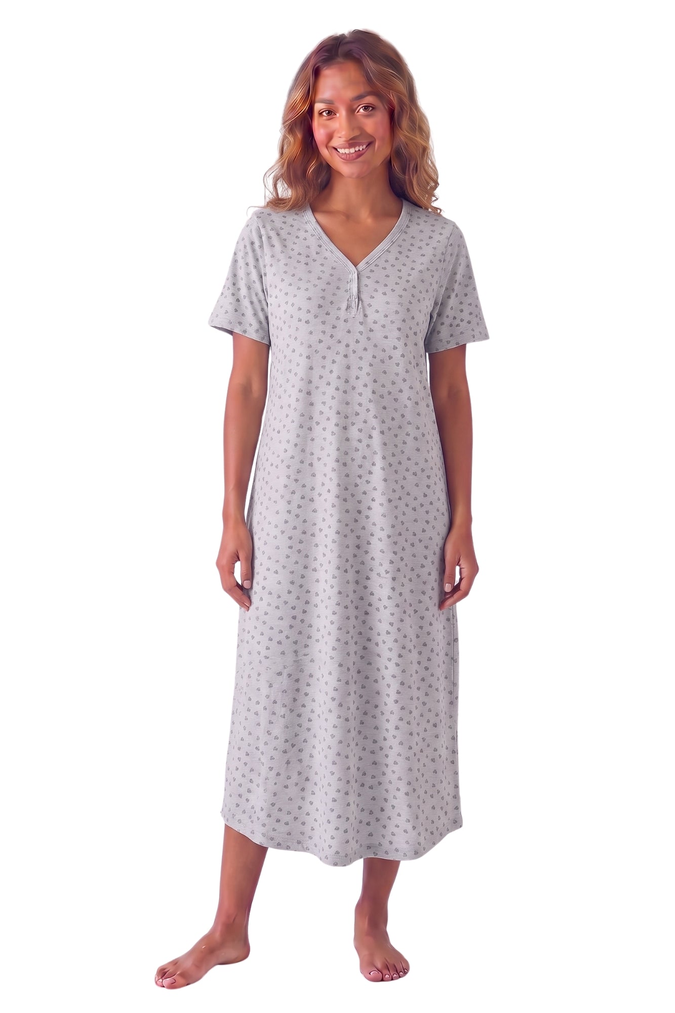 Womens 100% Organic Cotton Classic Full Length Short Sleeved Nightdress