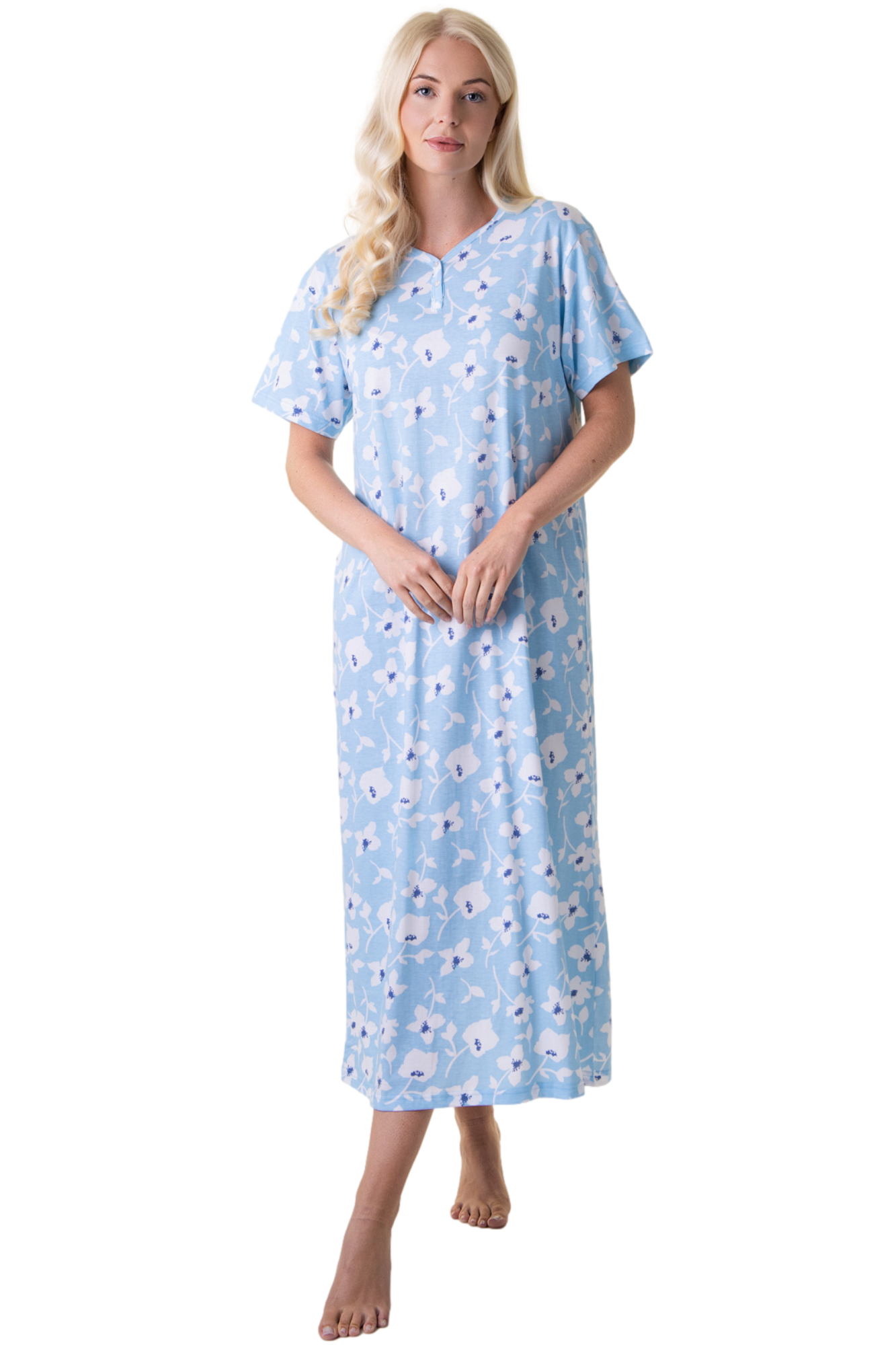 Womens 100% Organic Cotton Classic Full Length Short Sleeved Nightdress