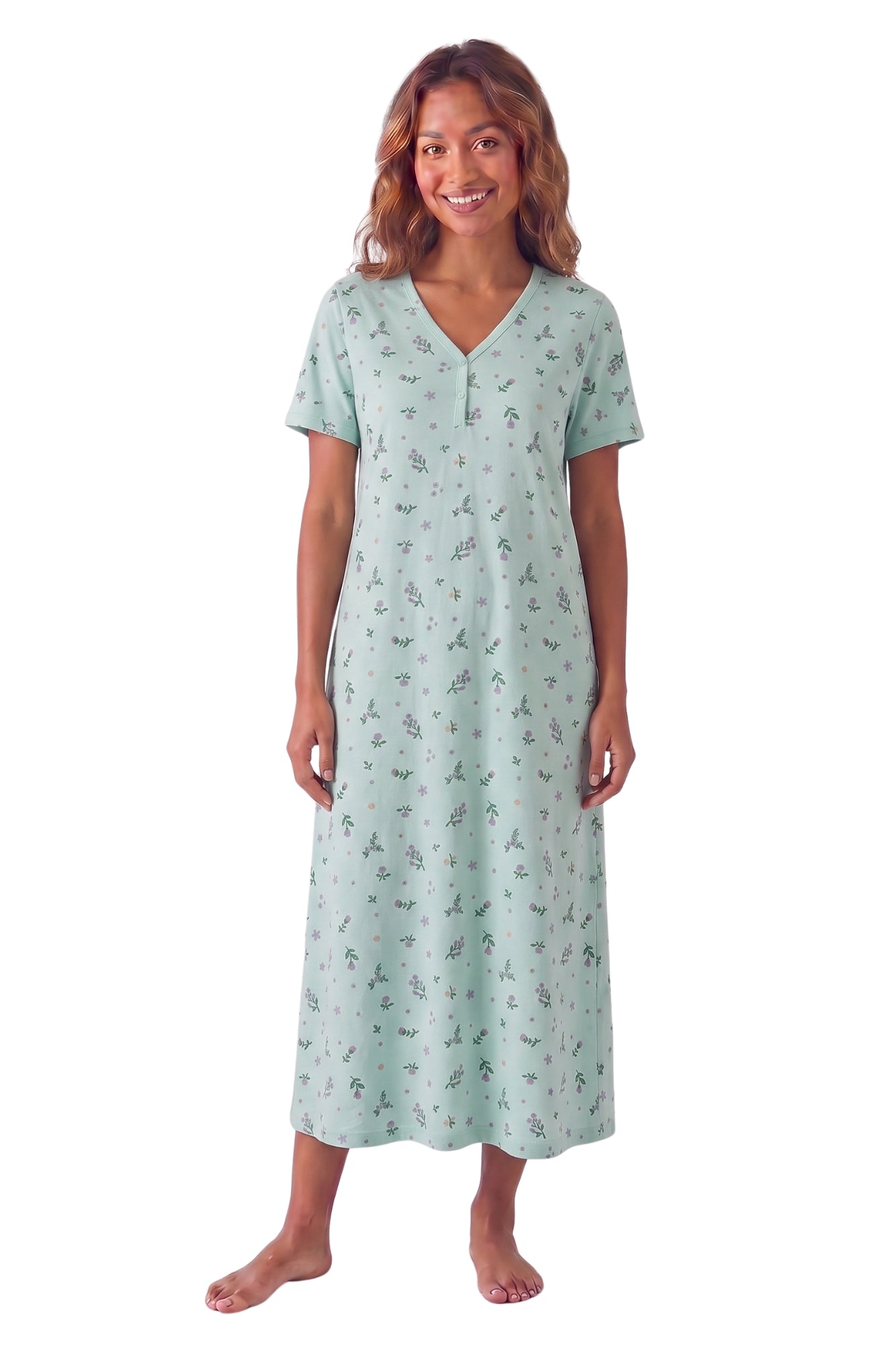 Womens 100% Organic Cotton Classic Full Length Short Sleeved Nightdress