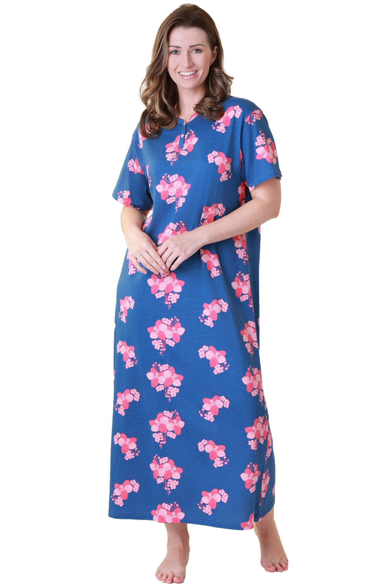 Womens 100% Organic Cotton Classic Full Length Short Sleeved Nightdress