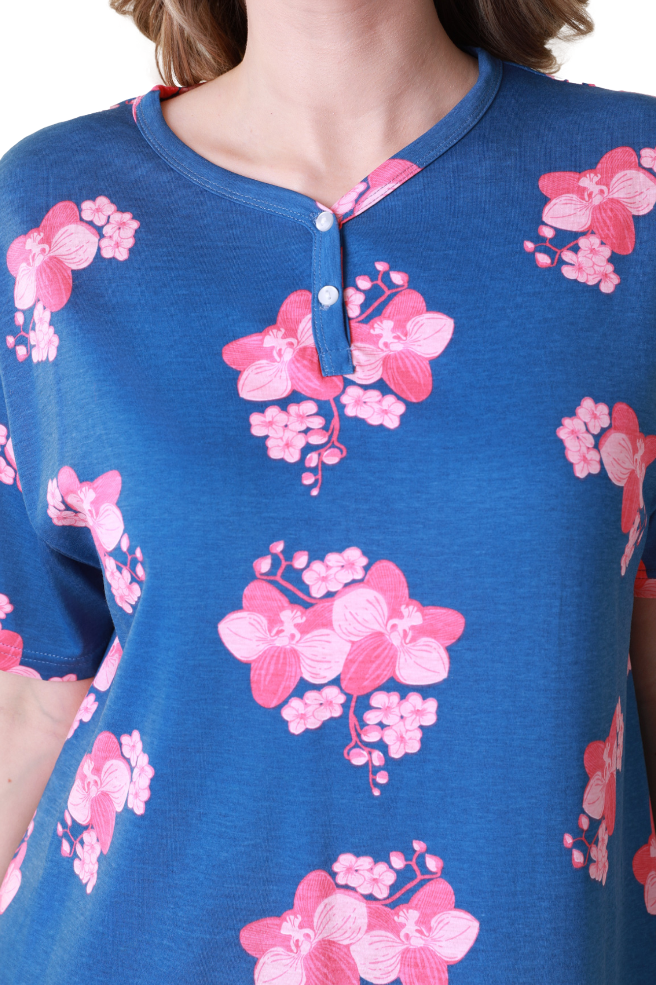 Womens 100% Organic Cotton Classic Full Length Short Sleeved Nightdress