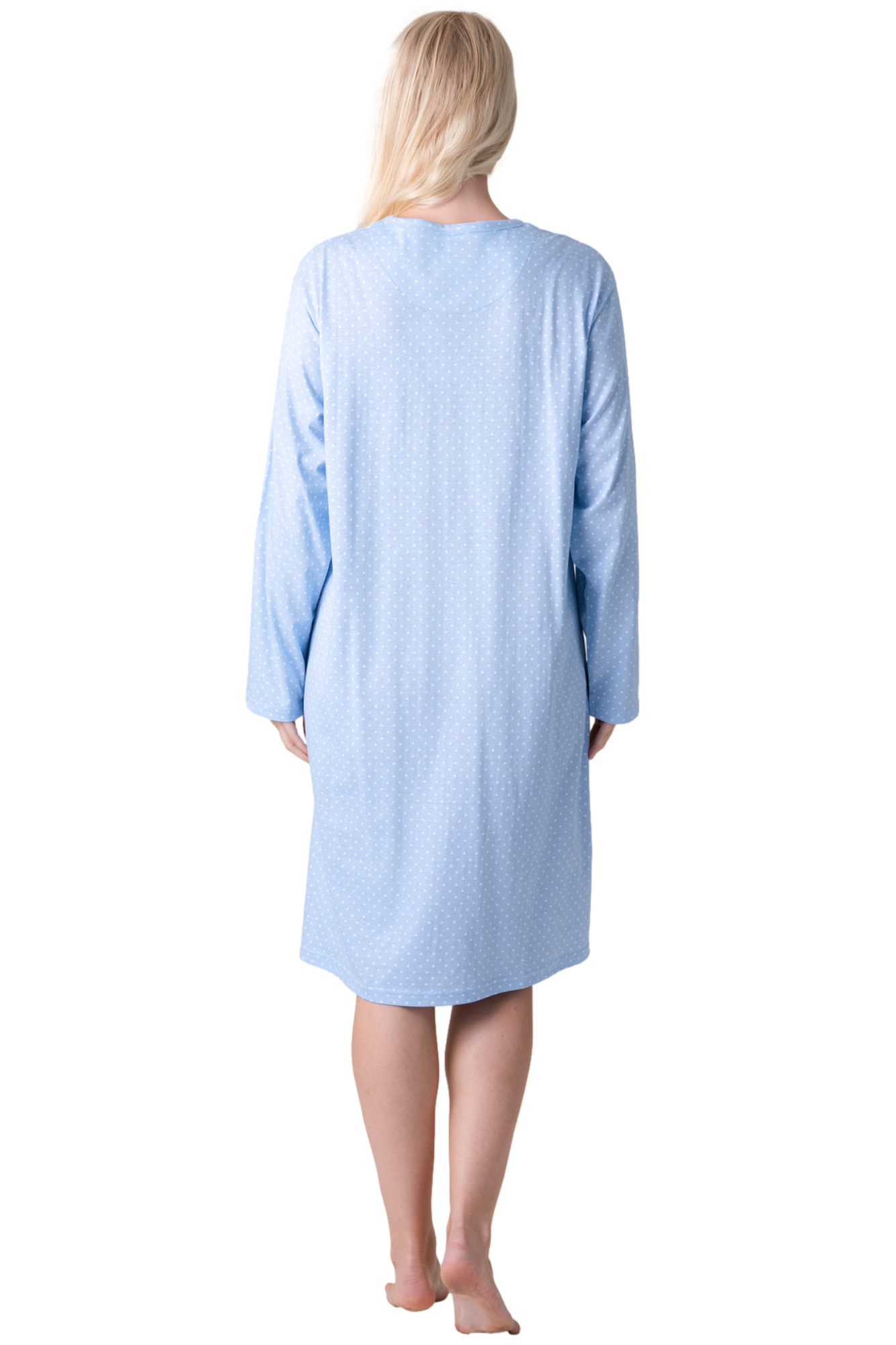 Womens 100% Organic Cotton Classic Knee Length Long Sleeved Nightdress