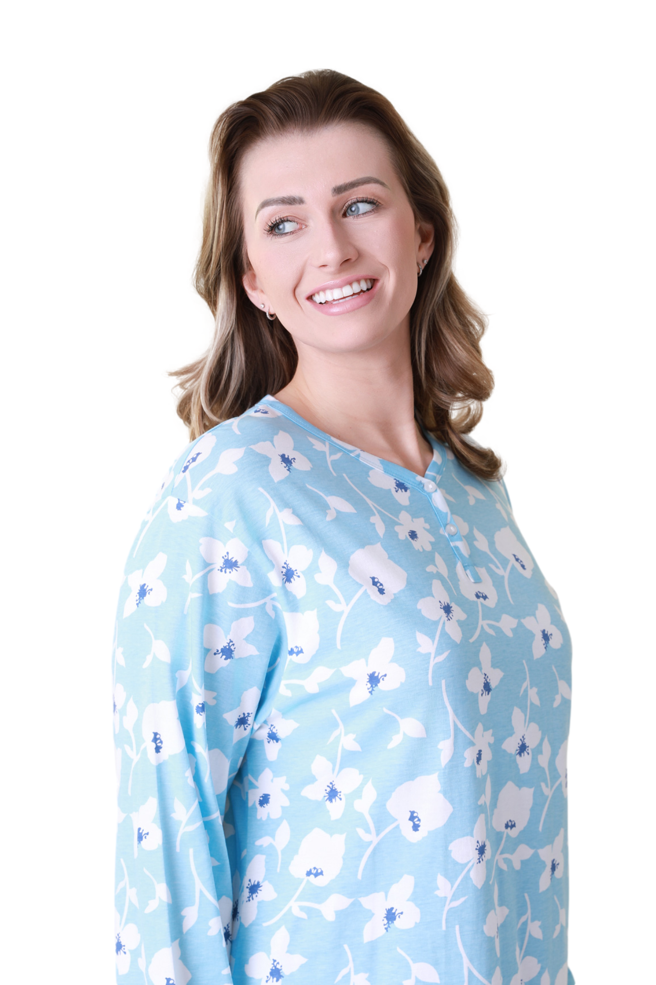 Womens 100% Organic Cotton Classic Knee Length Long Sleeved Nightdress
