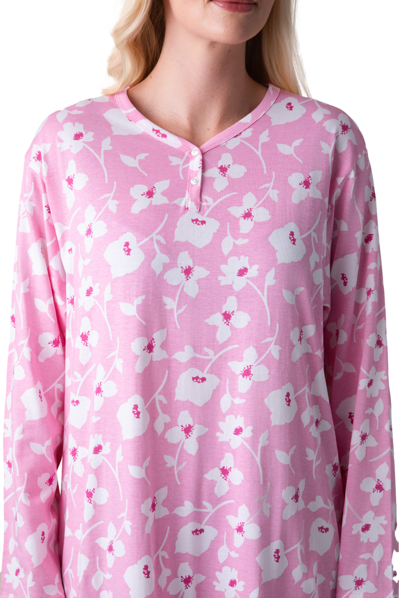 Womens 100% Organic Cotton Classic Knee Length Long Sleeved Nightdress
