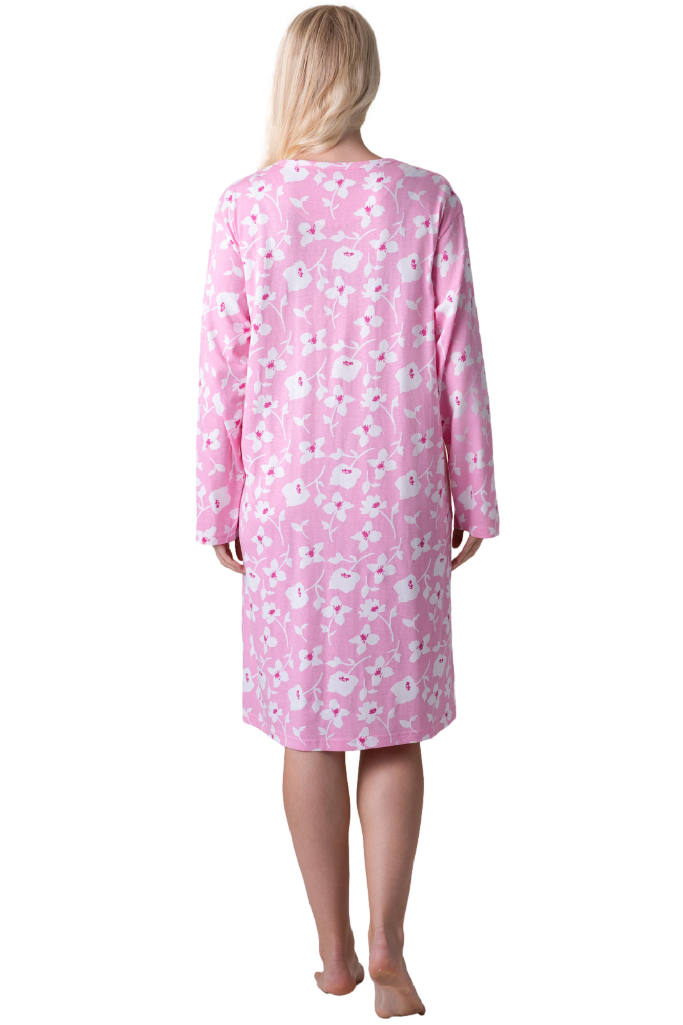 Womens 100% Organic Cotton Classic Knee Length Long Sleeved Nightdress