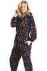 Womens Supersoft Fleece Multi-Coloured Paw Print Onesie