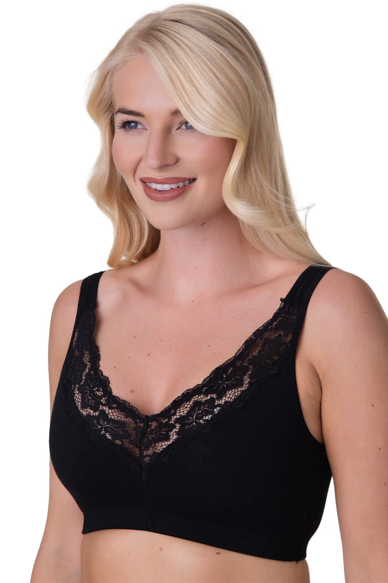 Womens Soft Cotton Elastane Trim 2 Pack Bra Black