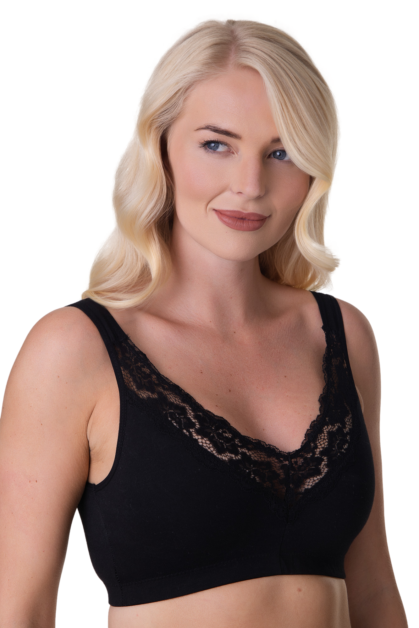 Womens Soft Cotton Elastane Trim 2 Pack Bra Black