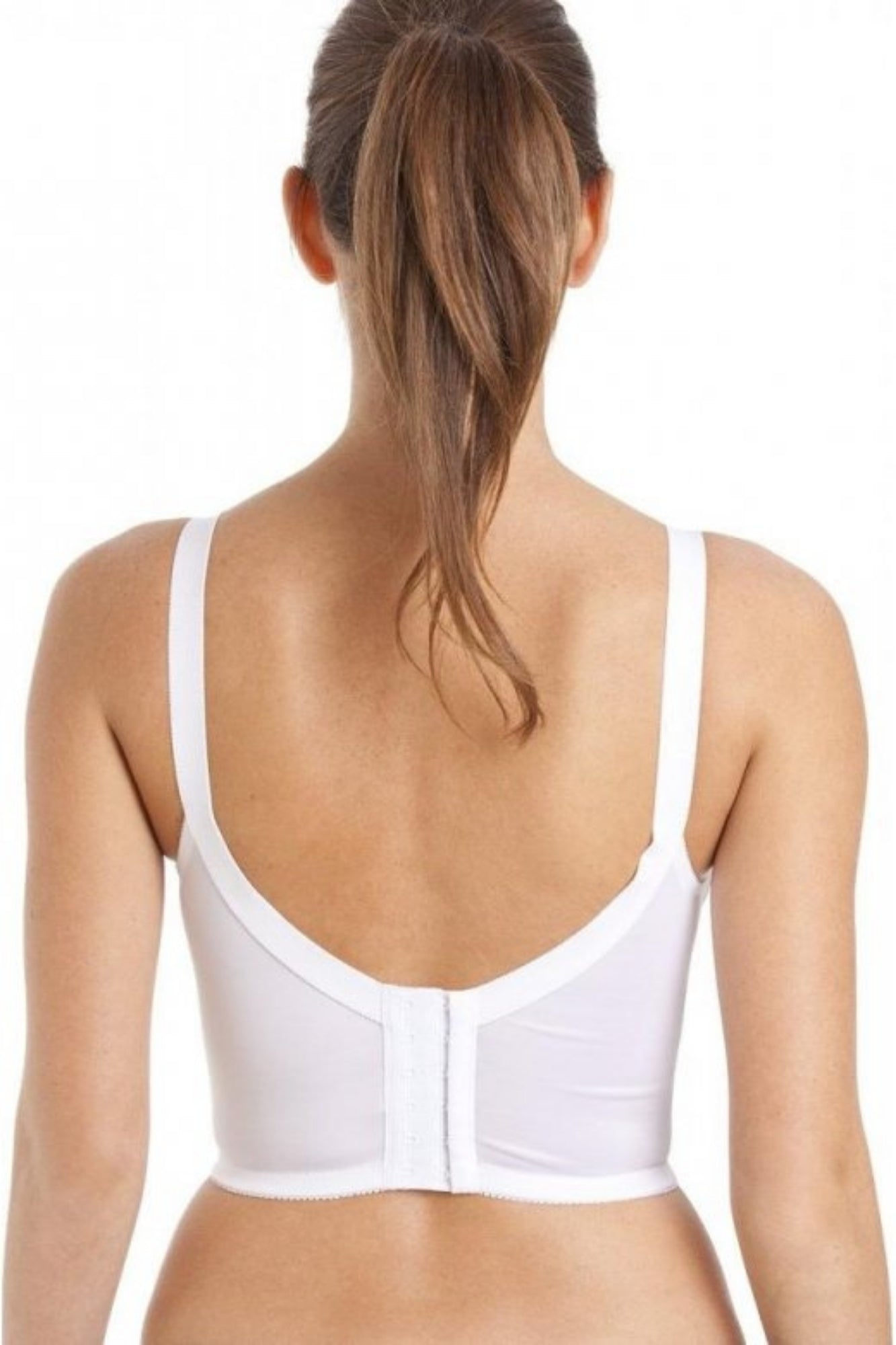 Womens White Classic Non Wired Floral Lace Long Line Bra