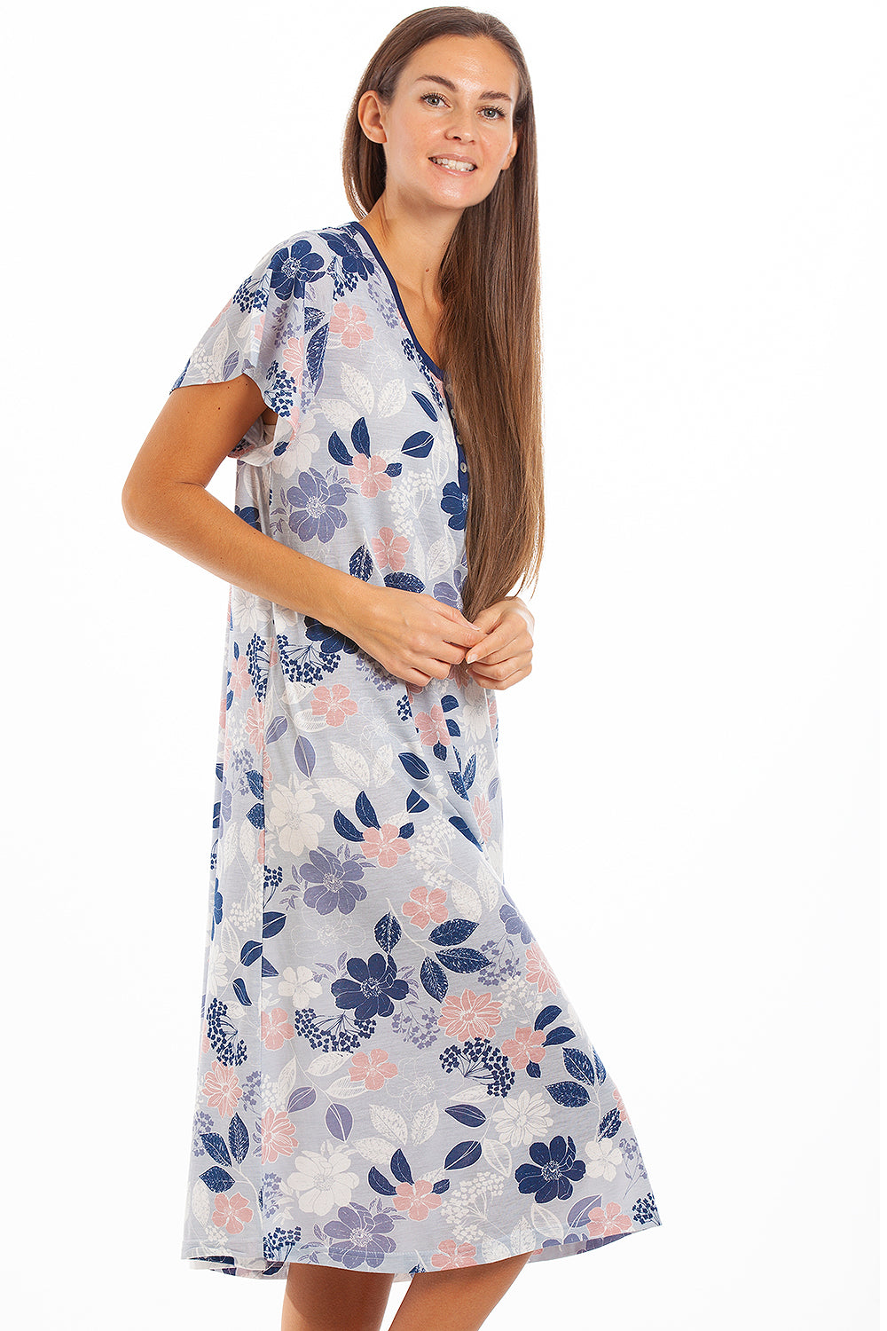 Multicoloured Floral Leaf Print Jersey Nightdress