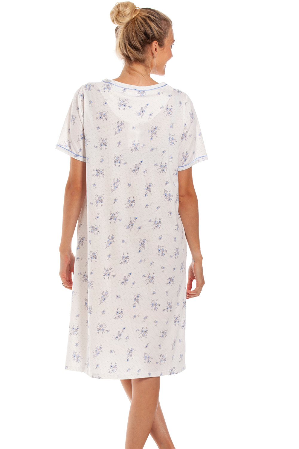 Womens 100% Cotton Classic Jersey Ditsy Floral Print Nightdress