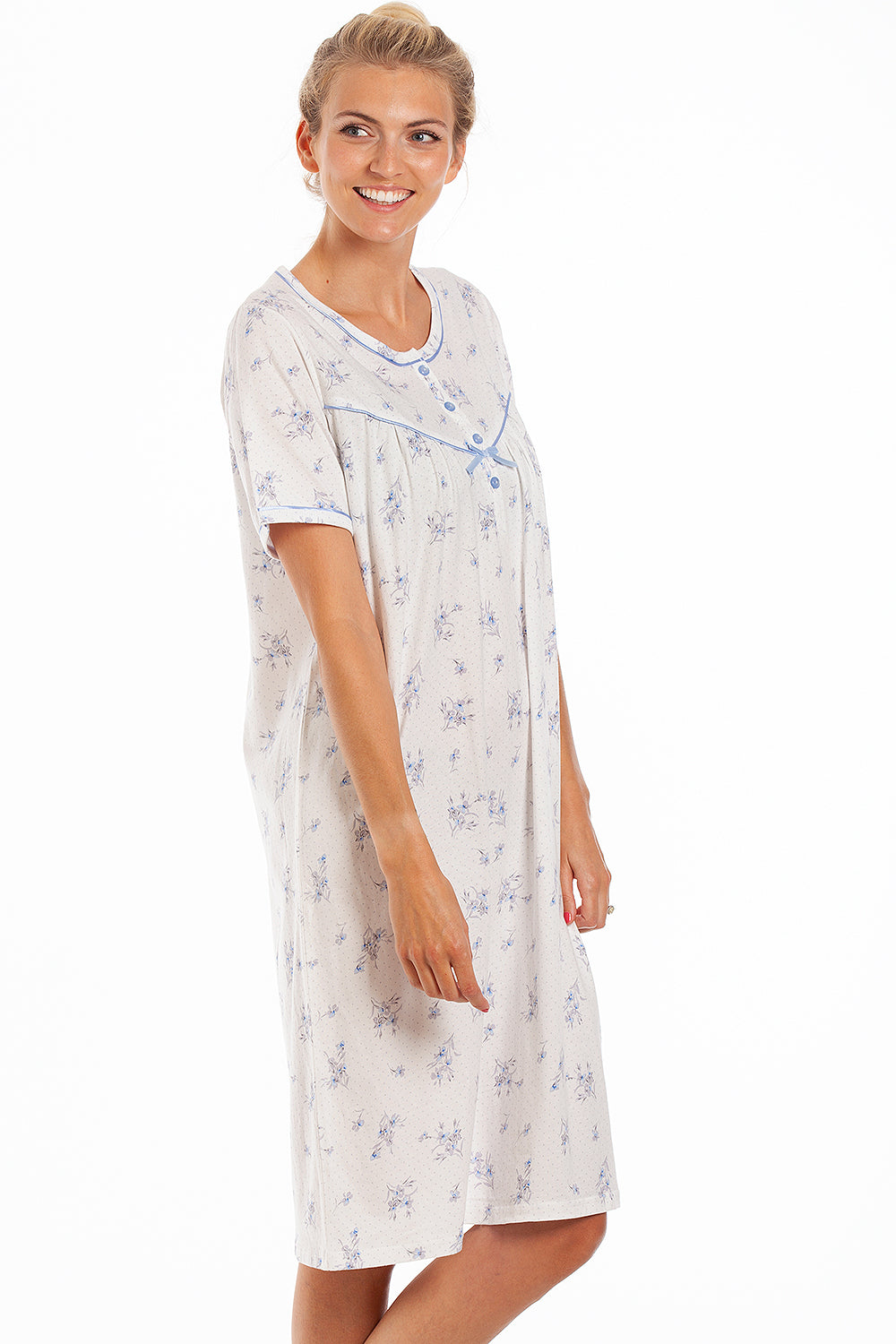 Womens 100% Cotton Classic Jersey Ditsy Floral Print Nightdress