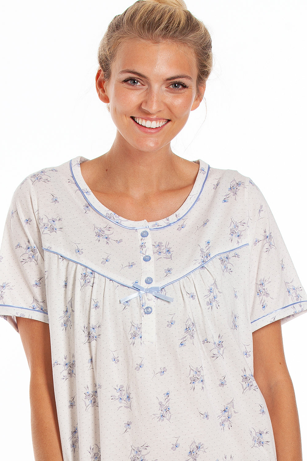 Womens 100% Cotton Classic Jersey Ditsy Floral Print Nightdress