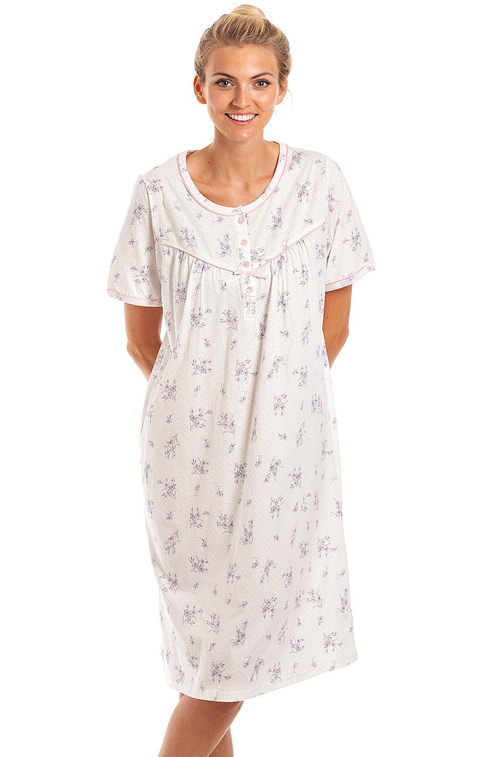 Womens 100% Cotton Classic Jersey Ditsy Floral Print Nightdress