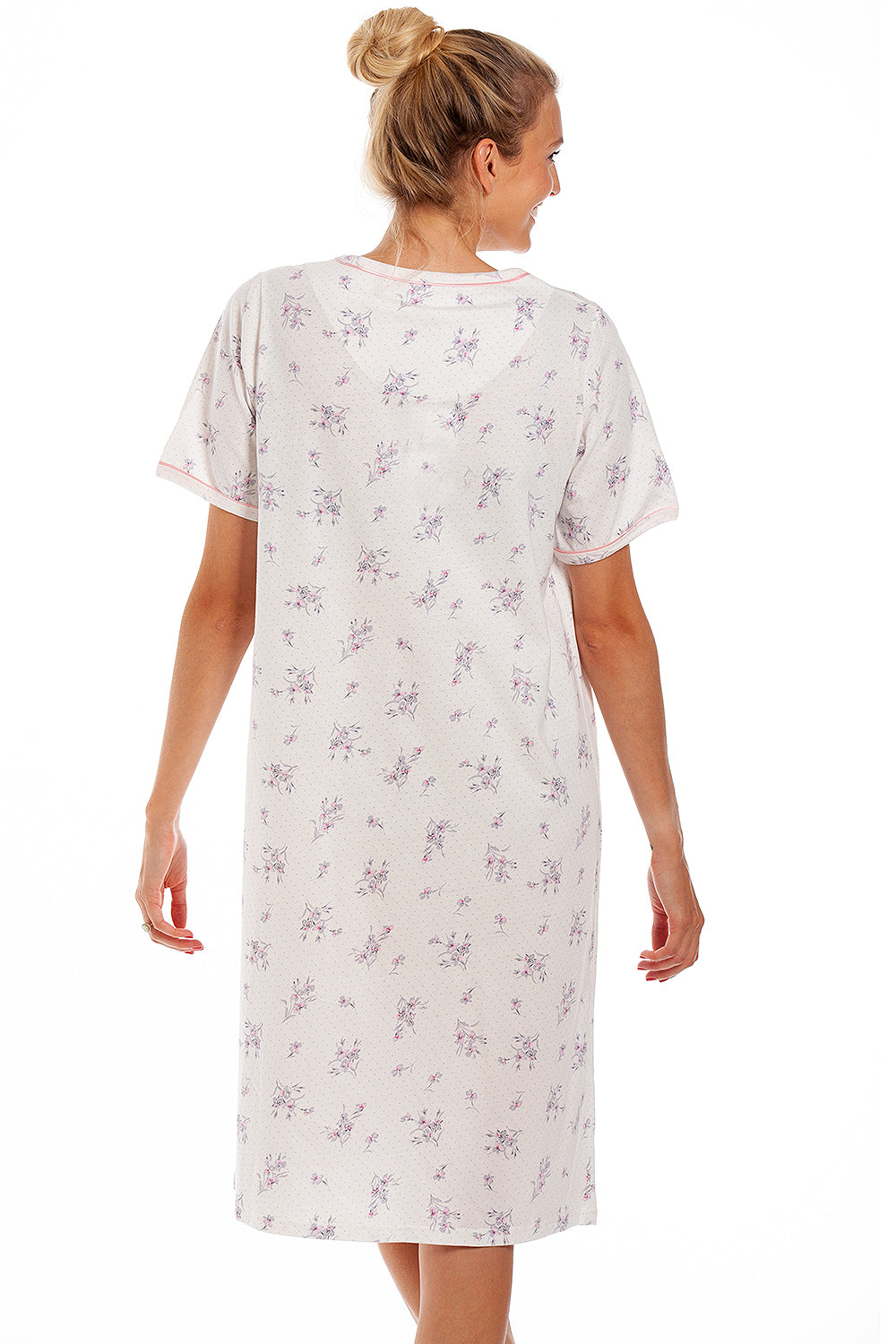 Womens 100% Cotton Classic Jersey Ditsy Floral Print Nightdress
