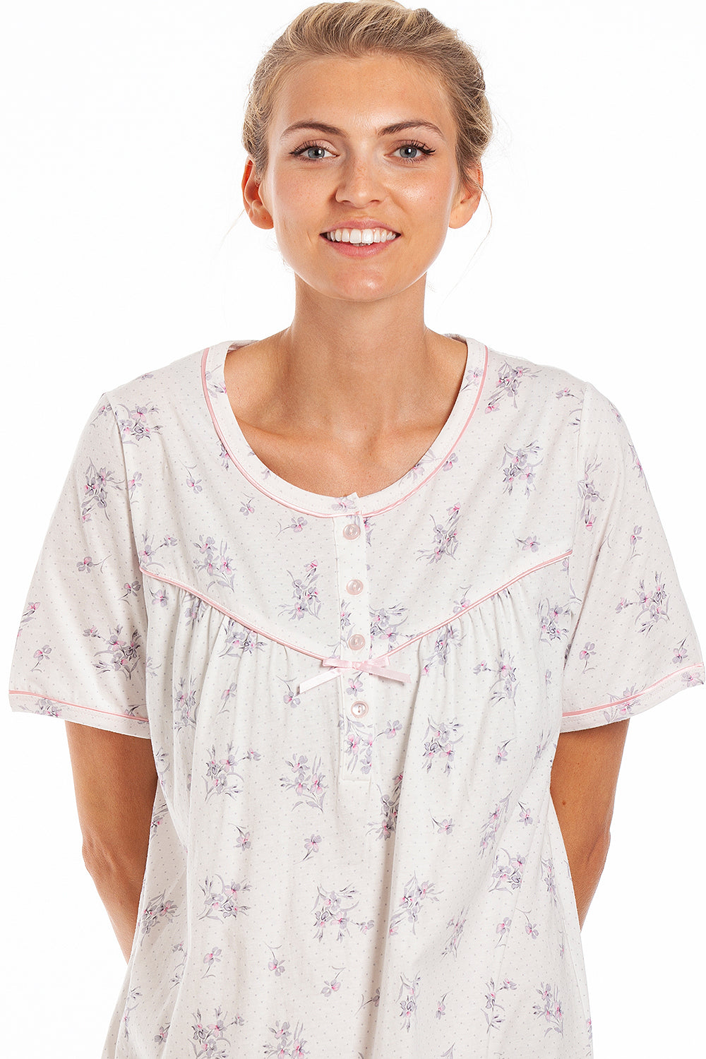 Womens 100% Cotton Classic Jersey Ditsy Floral Print Nightdress