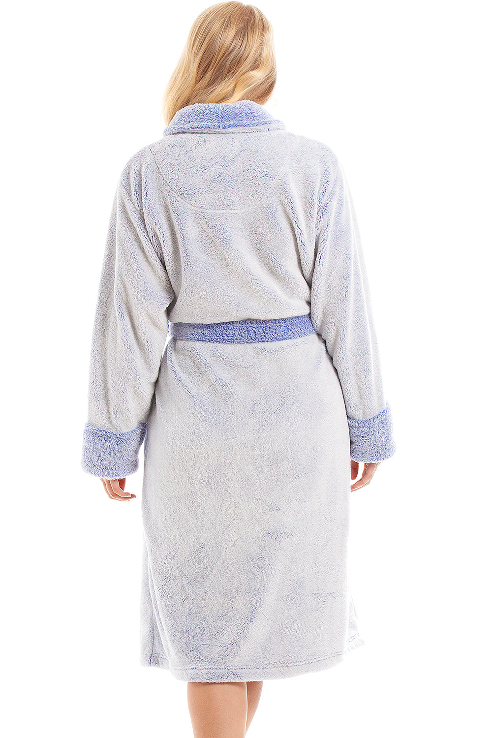 Womens Deep Pile Fluffy Bathrobe With Reverse Collar and Cuffs