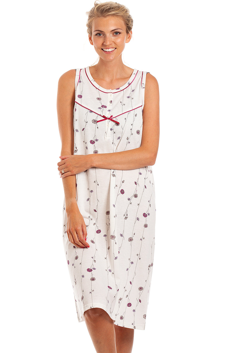 Cream Sleeveless Poppy Print Nightdress