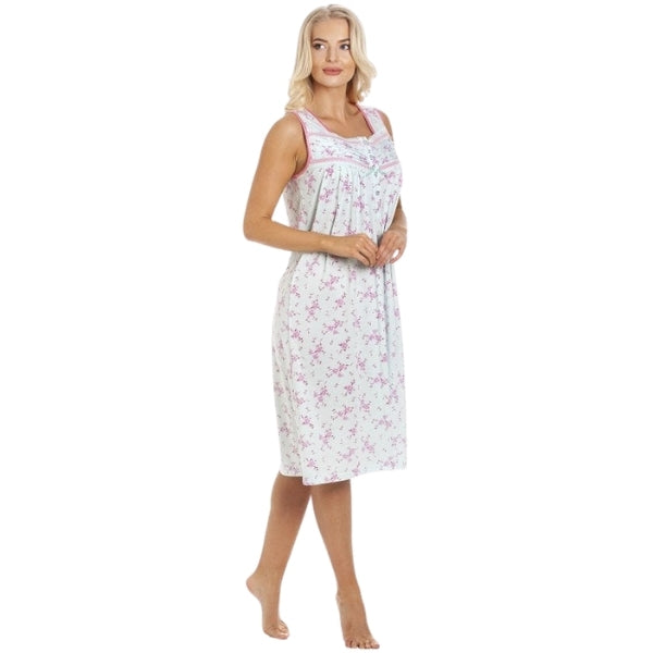 Pink Floral Print Aqua Blue Sleeveless Nightdress