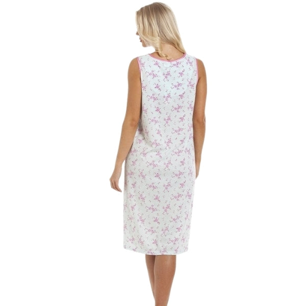 Pink Floral Print Aqua Blue Sleeveless Nightdress