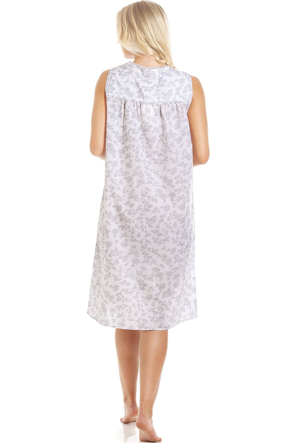 Womens Classic Floral White Sleeveless Nightdress