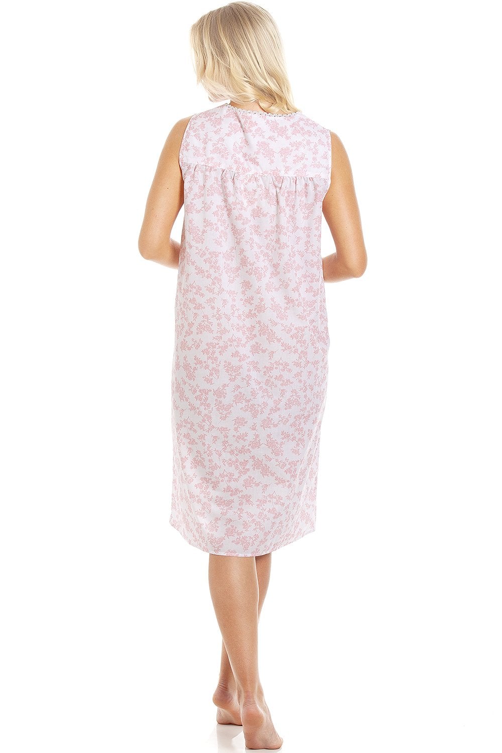Womens Classic Floral White Sleeveless Nightdress