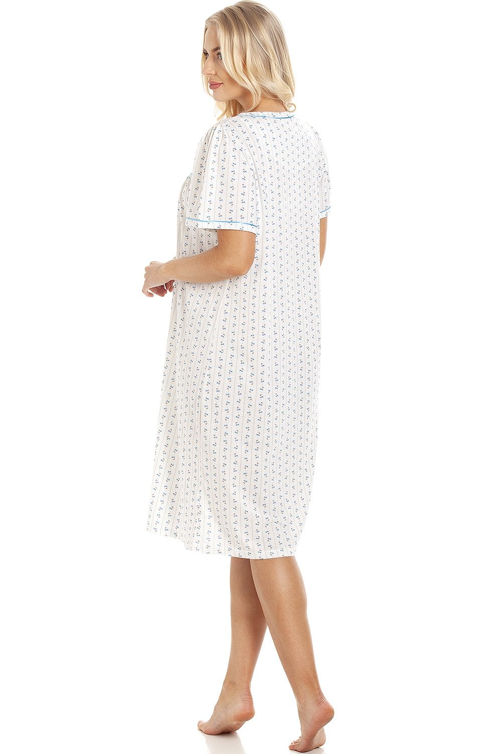 Womens Floral Pinstriped Short Sleeve Nightdresses