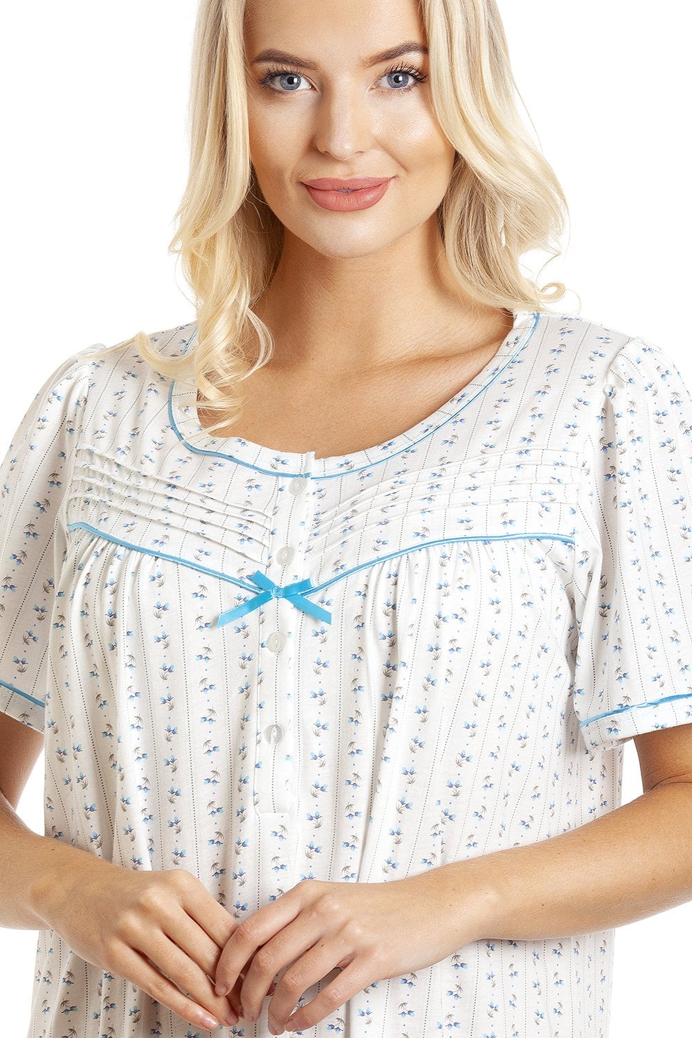 Womens Floral Pinstriped Short Sleeve Nightdresses