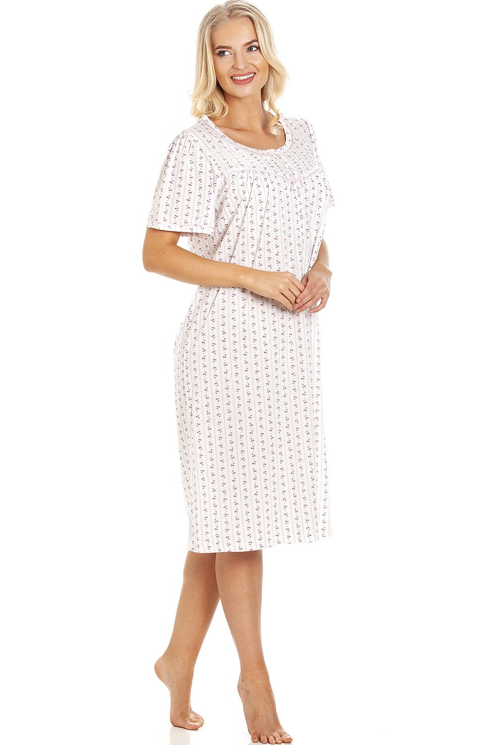 Womens Floral Pinstriped Short Sleeve Nightdresses