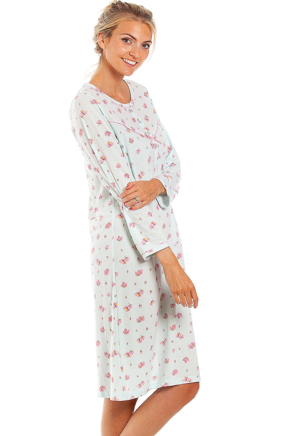 Womens Classic Long Sleeve Blossom Floral Nightdress