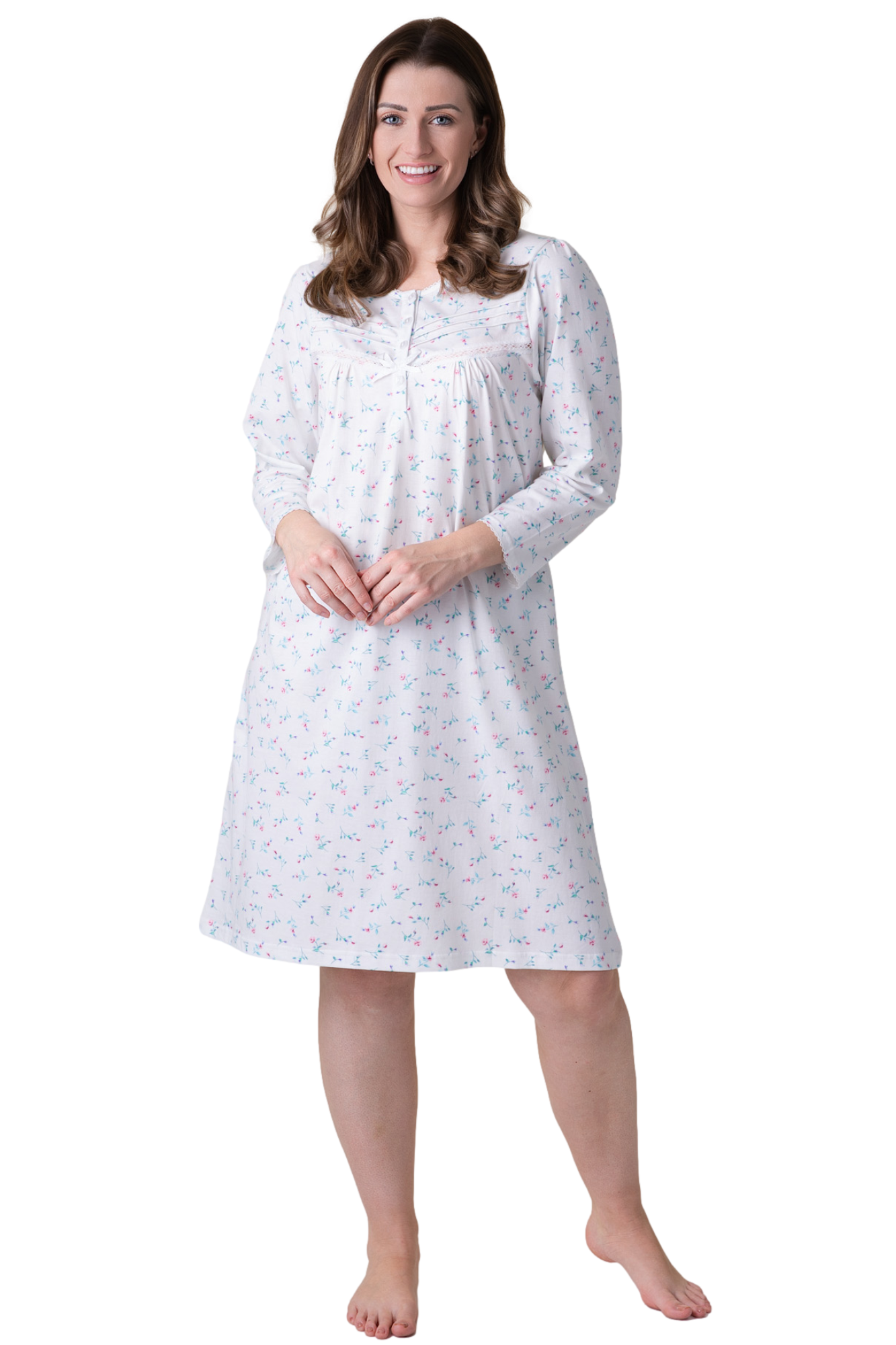 Camille Womens Classic 100% Organic Jersey Cotton Long Sleeve Nightdress