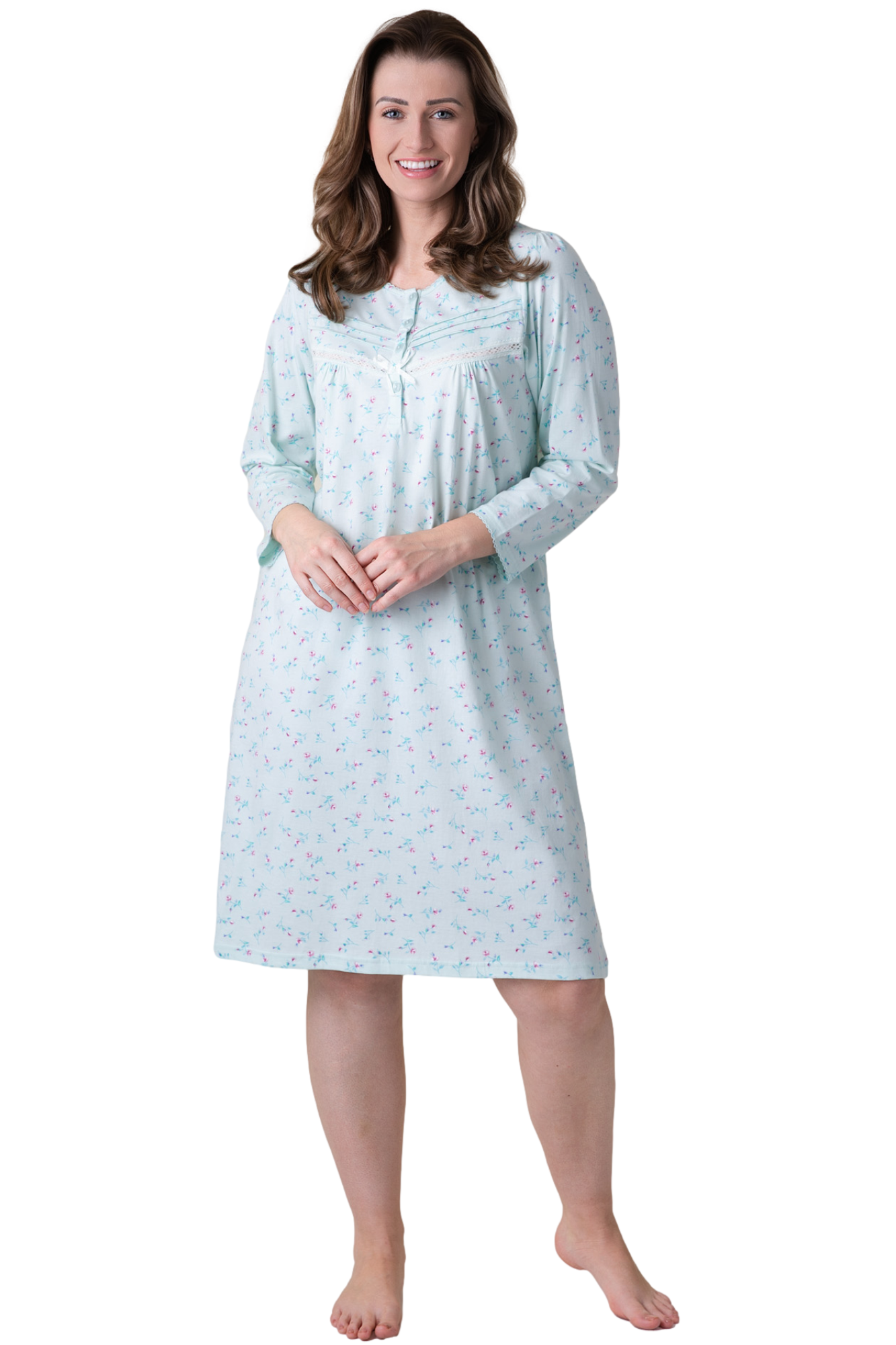 Camille Womens Classic 100% Organic Jersey Cotton Long Sleeve Nightdress