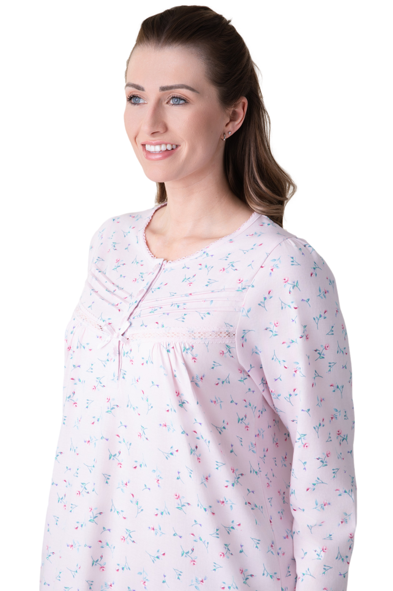 Camille Womens Classic 100% Organic Jersey Cotton Long Sleeve Nightdress