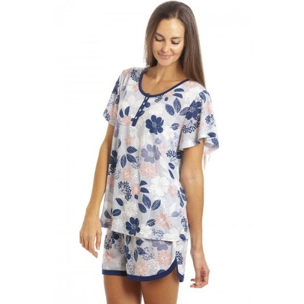 Womens Floral & Leaf Print Jersey Short Pyjama Set