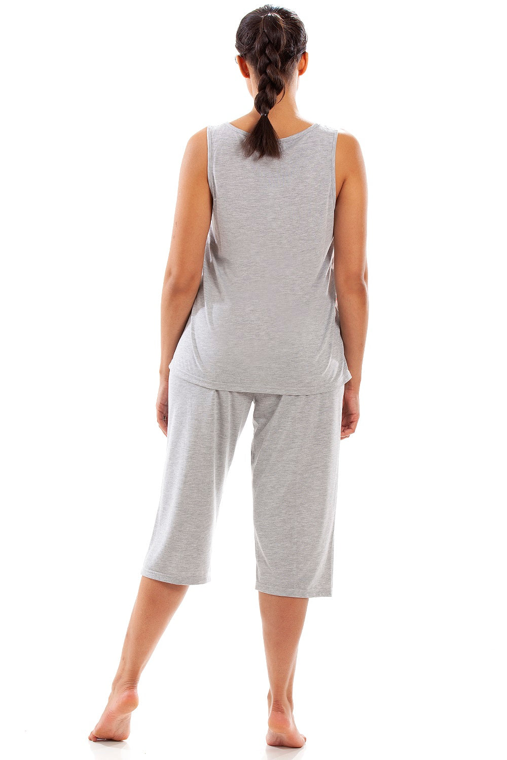 Womens Lightweight Striped Capri Bottom Pyjama Set