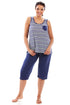 Womens Lightweight Striped Capri Bottom Pyjama Set