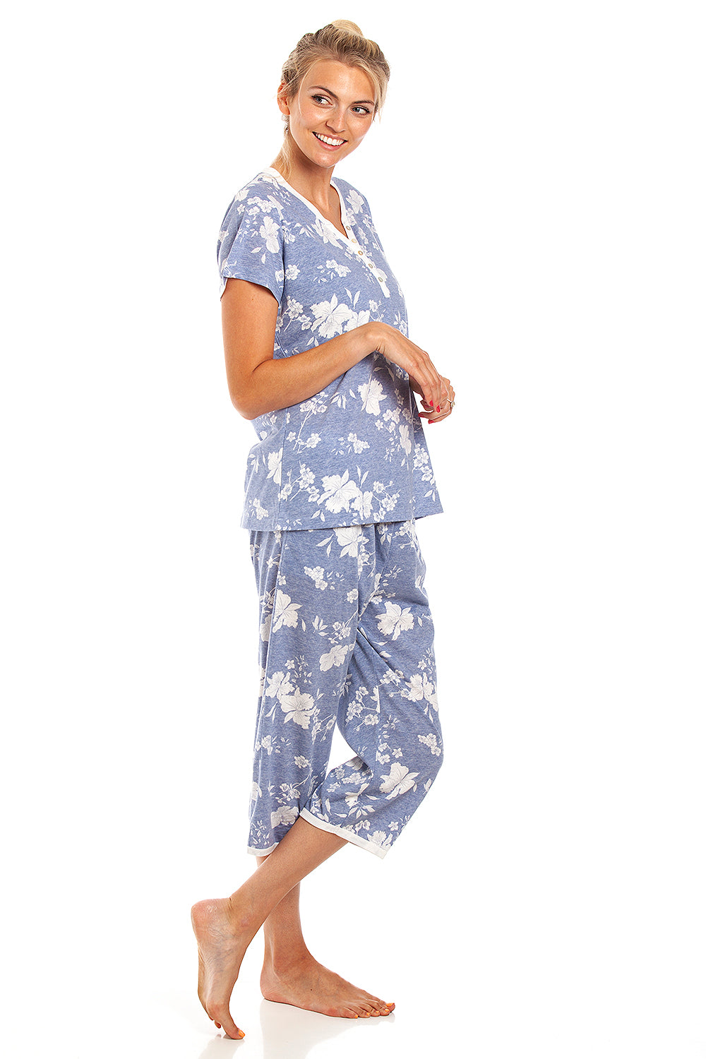 Womens Lightweight Heather Floral Capri Pyjama Set