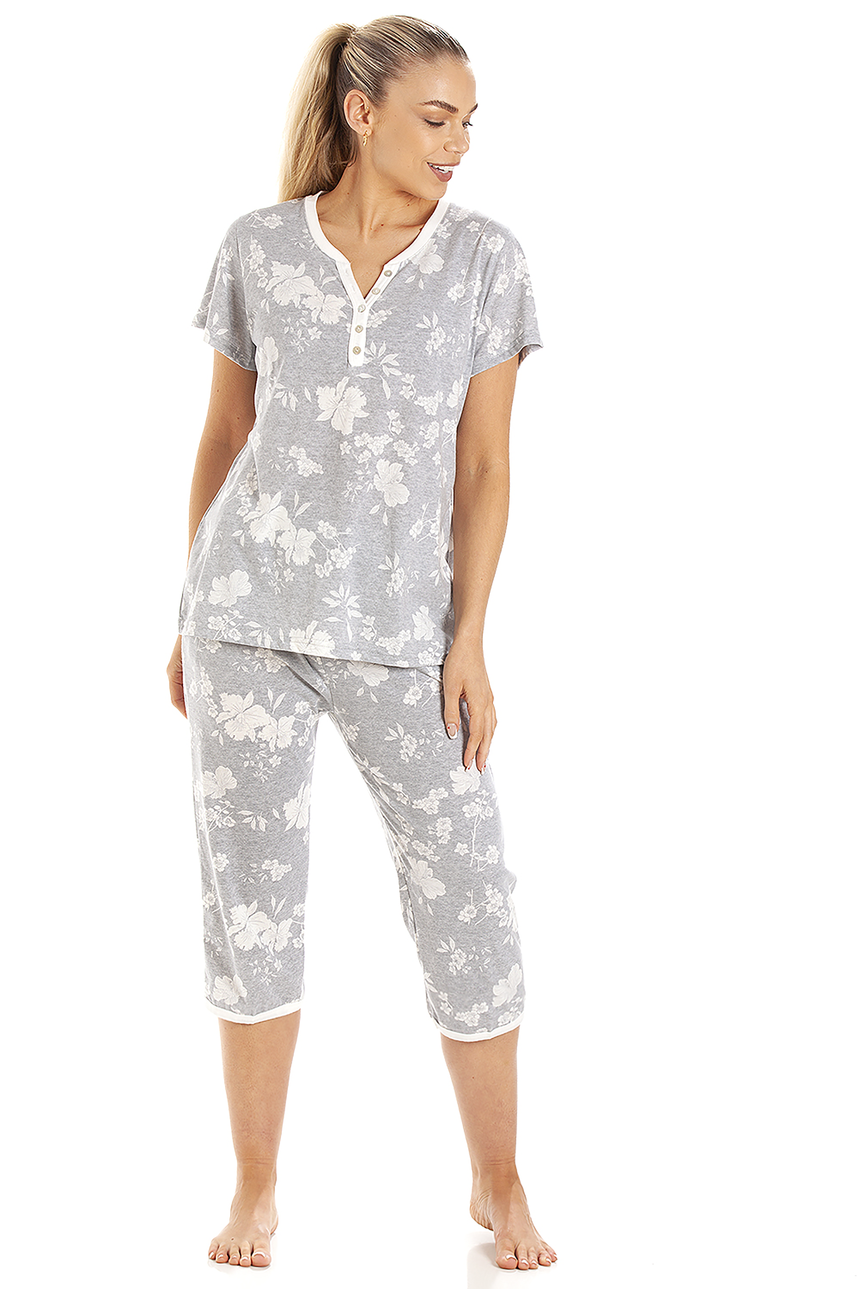 Womens Lightweight Heather Floral Capri Pyjama Set