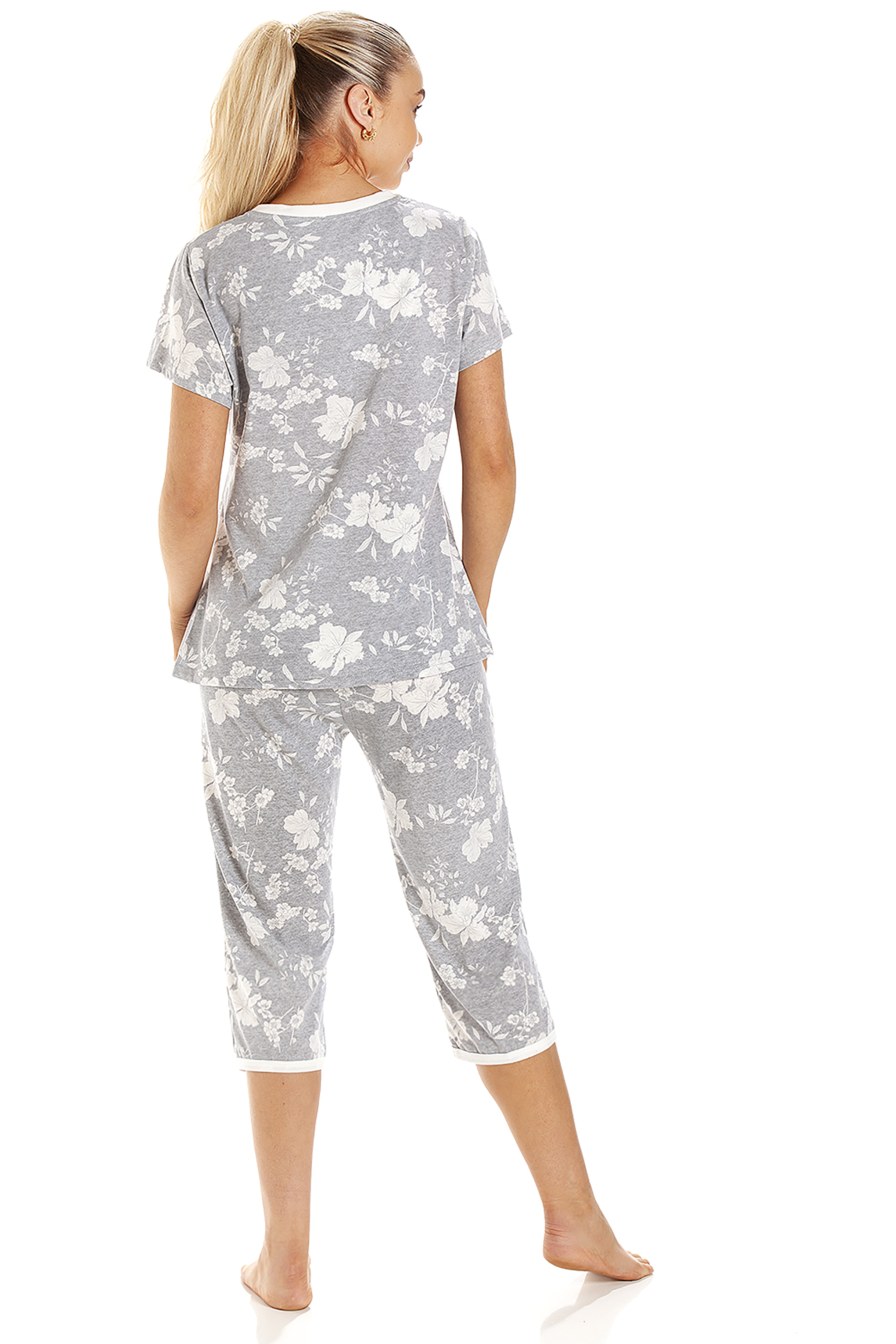 Womens Lightweight Heather Floral Capri Pyjama Set
