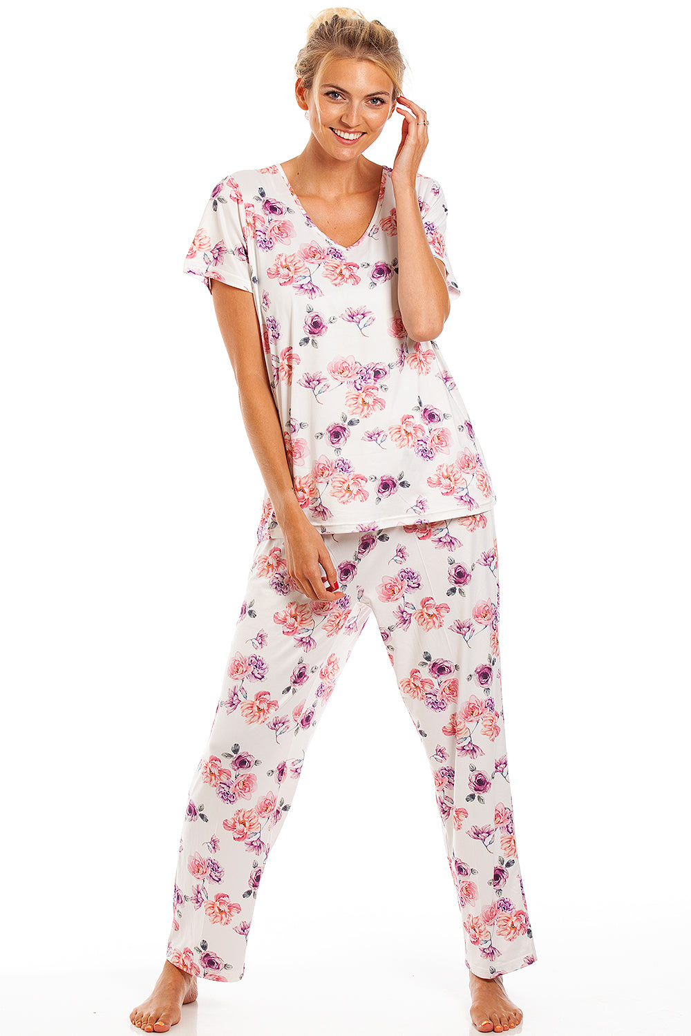 Womens Lightweight Floral Print Short Sleeve Pyjama Set