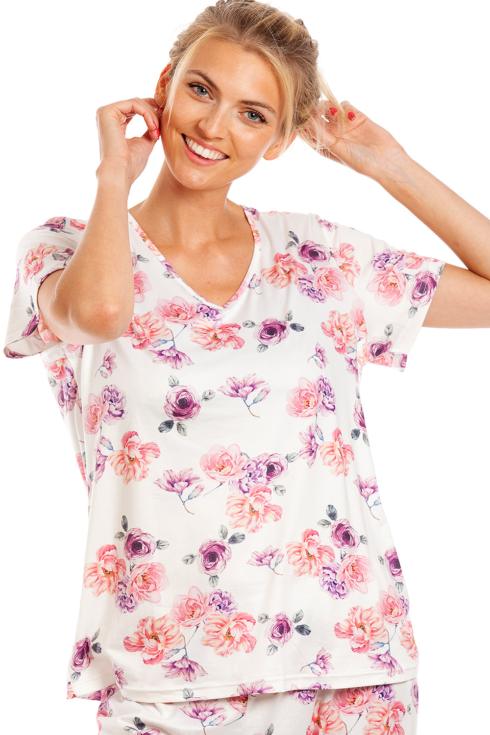 Womens Lightweight Floral Print Short Sleeve Pyjama Set