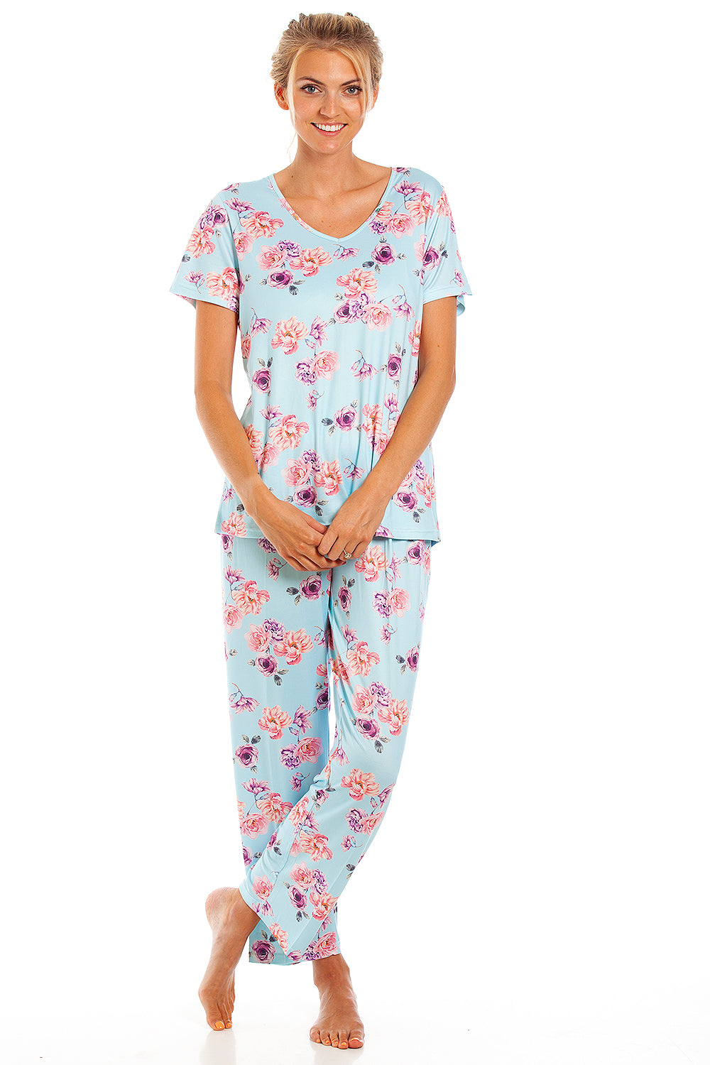 Womens Lightweight Floral Print Short Sleeve Pyjama Set