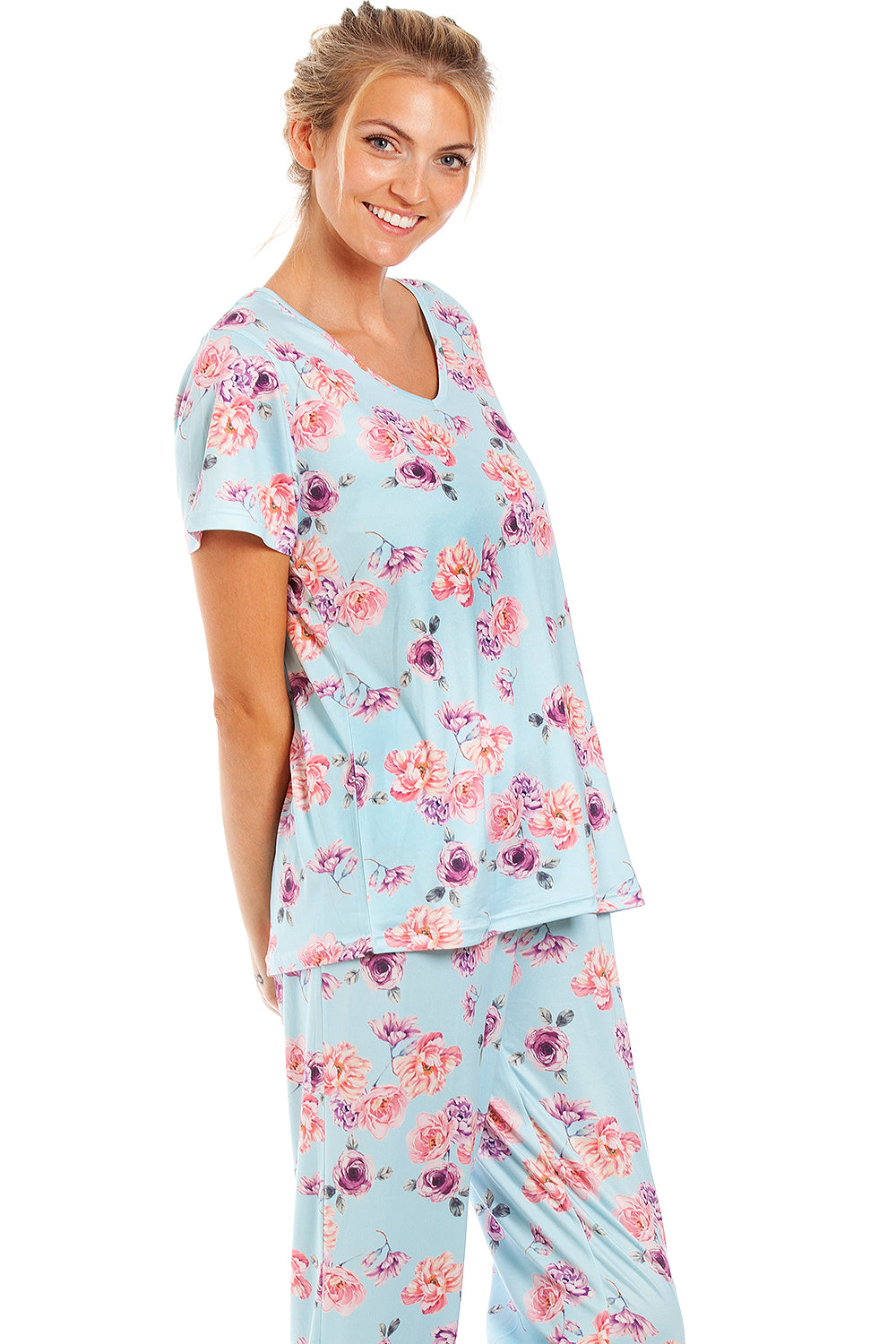 Womens Lightweight Floral Print Short Sleeve Pyjama Set