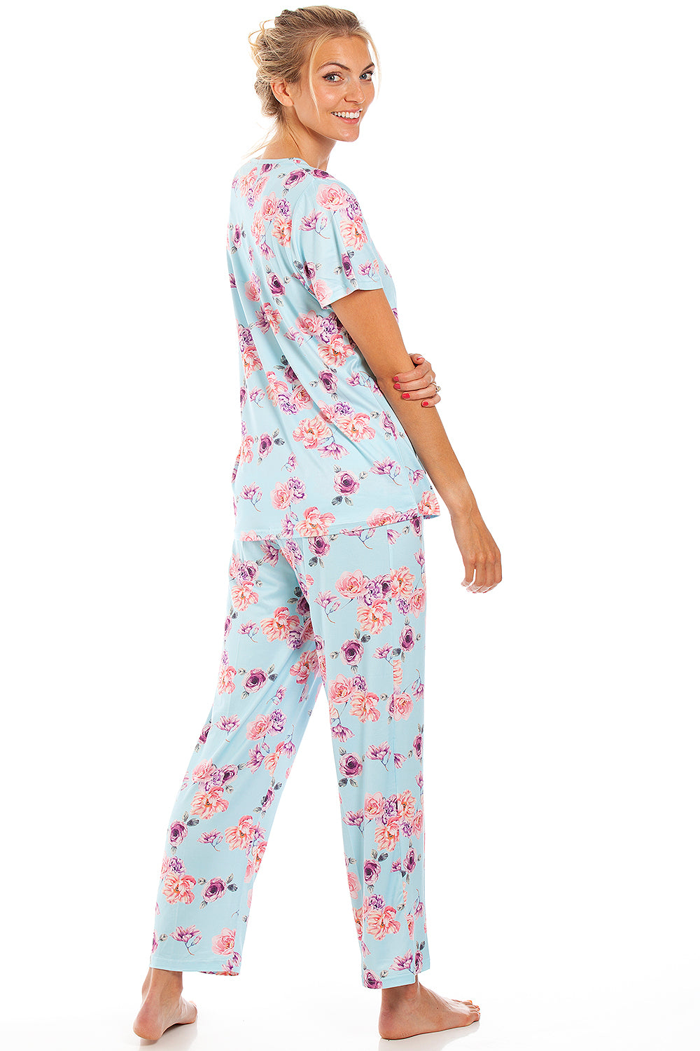 Womens Lightweight Floral Print Short Sleeve Pyjama Set