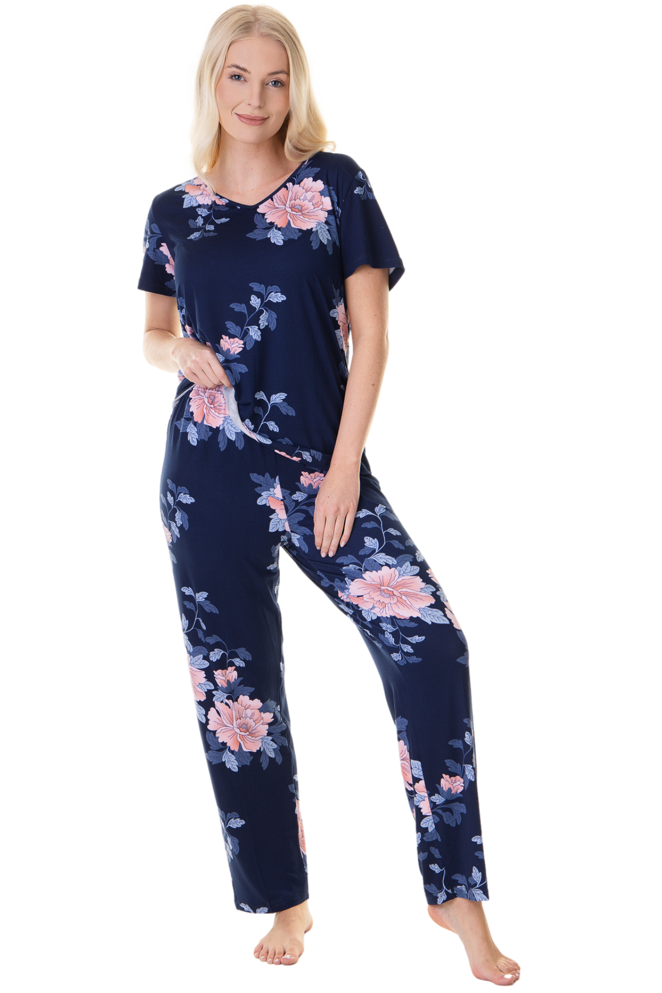 Womens Lightweight Floral Print Short Sleeve Pyjama Set